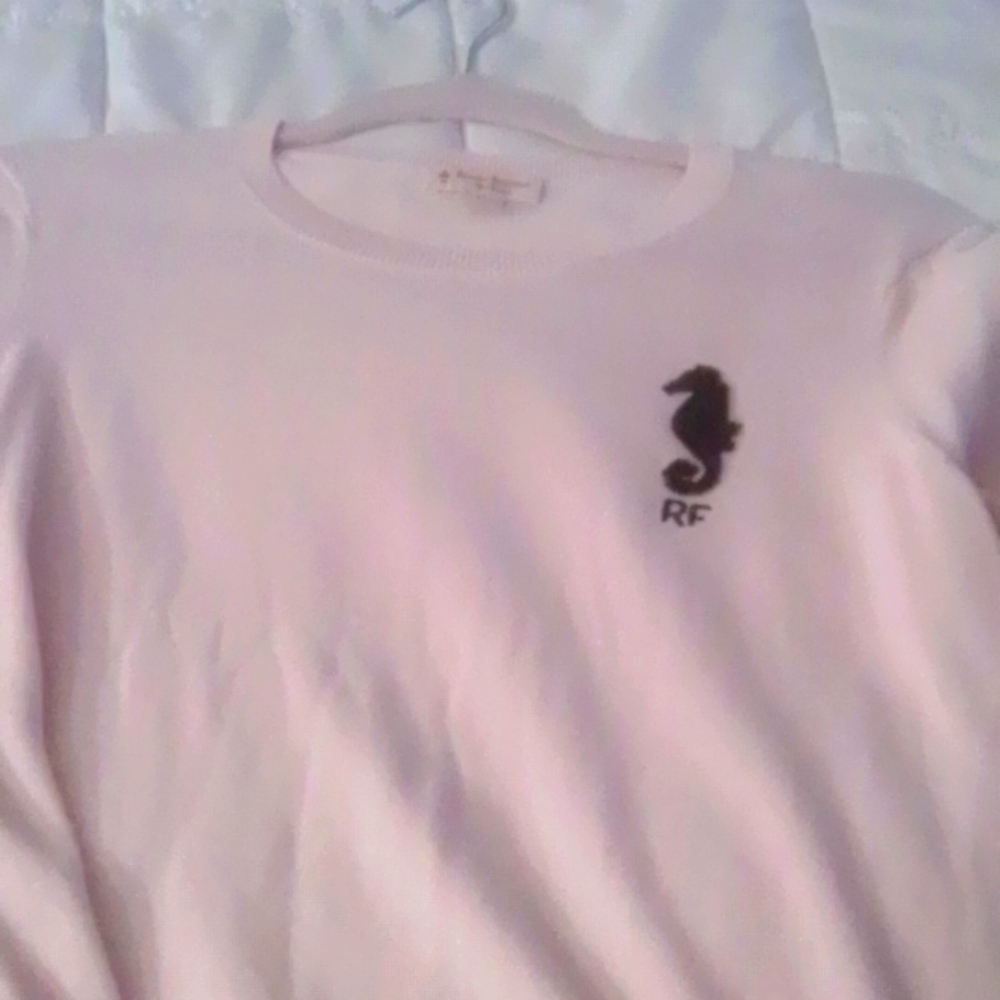 Brooks Brothers Pink Sweater With The Seahorse In Seed Pearls Initials RF Red Fl